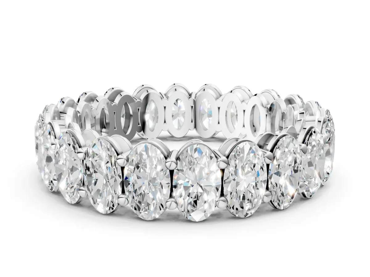 Oval Cut Diamond Eternity Band with Shared Prong Setting White gold