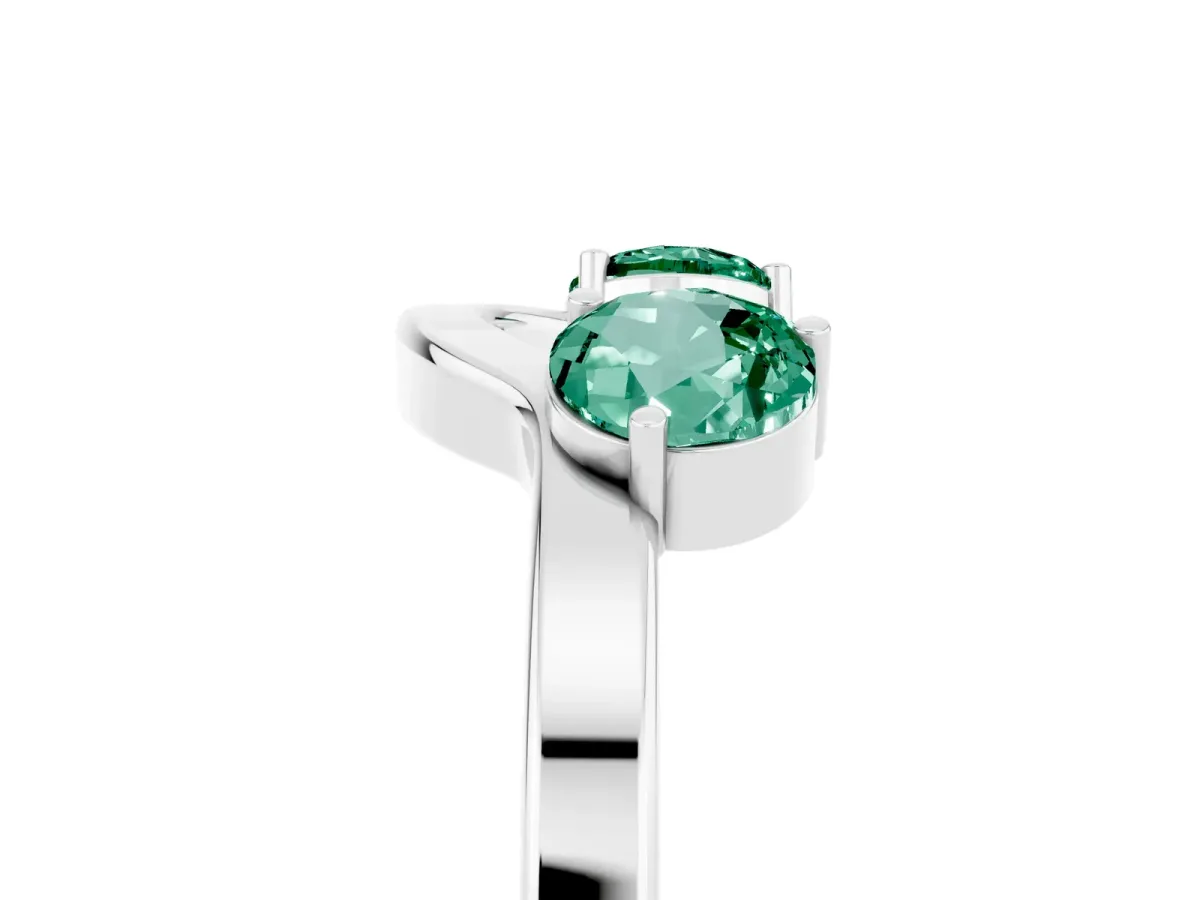 Dual Round Green Sapphire Open Band Ring with Prong Setting White gold