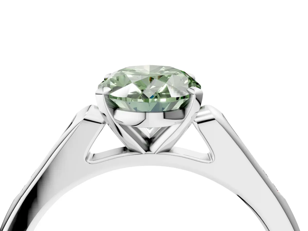 Fancy Green Oval Cut Diamond Solitaire Ring with Channel Set Round Band and Prong Setting Silver