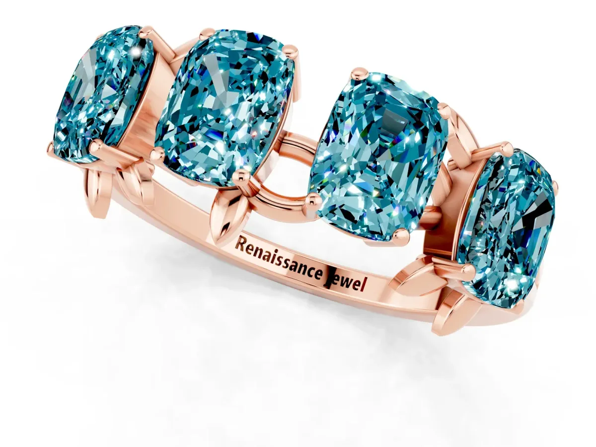 Emerald Cut Blue Topaz Prong-Set Half Eternity Band Rose gold