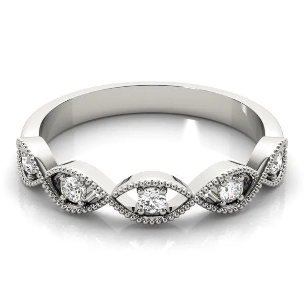 Milgrain Marquise Diamond Band with Round Cut Stones and Bezel Setting Silver
