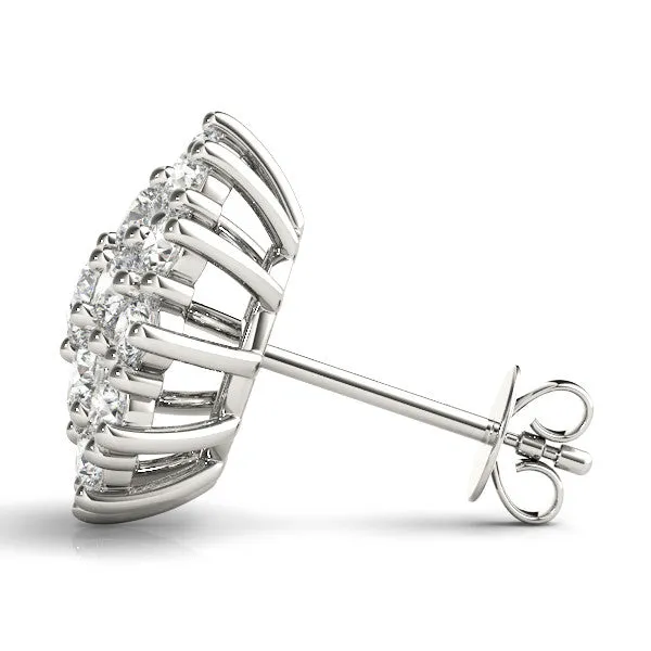 Cluster Diamond Round Stud Earrings with Basket Setting White gold