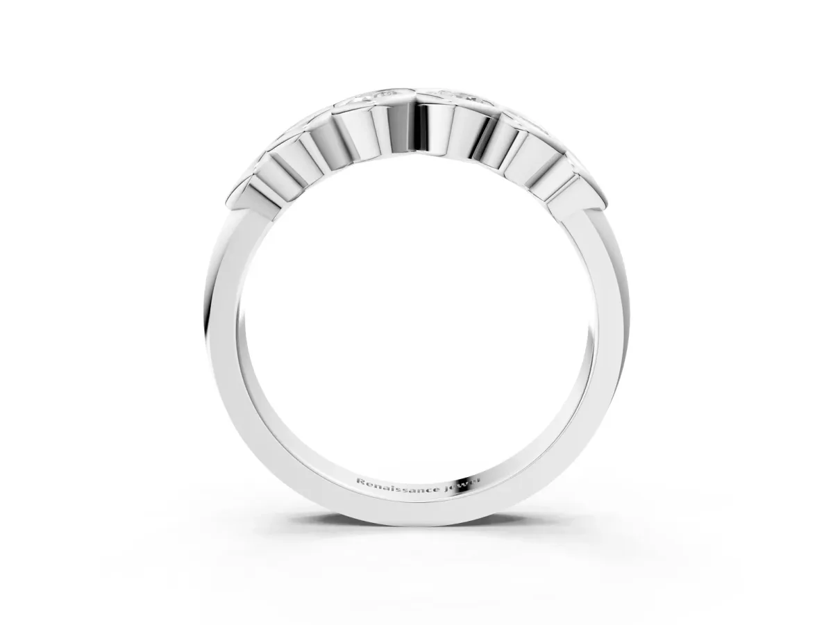 Round Diamond Scalloped Bezel Set Eternity Band Platinum