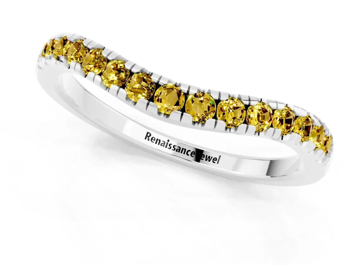 Yellow Sapphire Pavé Curved Wedding Band Platinum