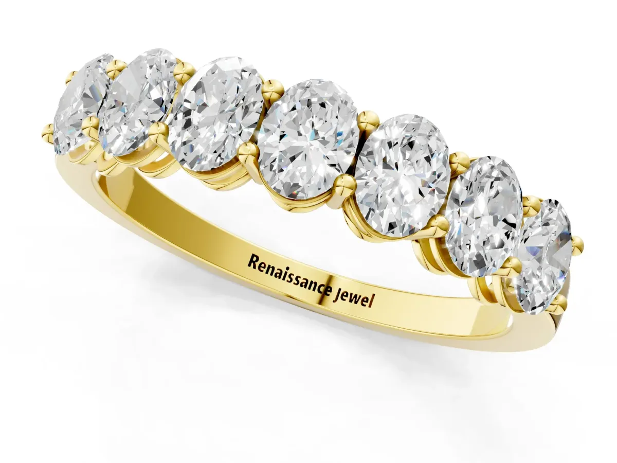 Oval Diamond Shared Prong Eternity Band Yellow gold