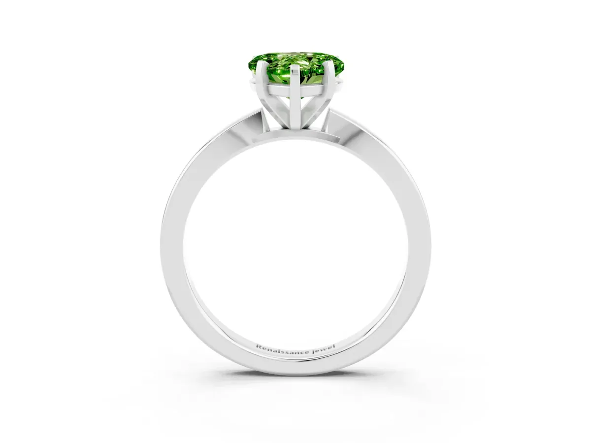 Heart Cut Peridot Solitaire Engagement Ring with Classic Band and Four-Prong Setting Silver