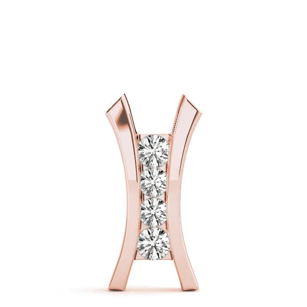 Channel Set Round Diamond V-Prong Pendant Rose gold