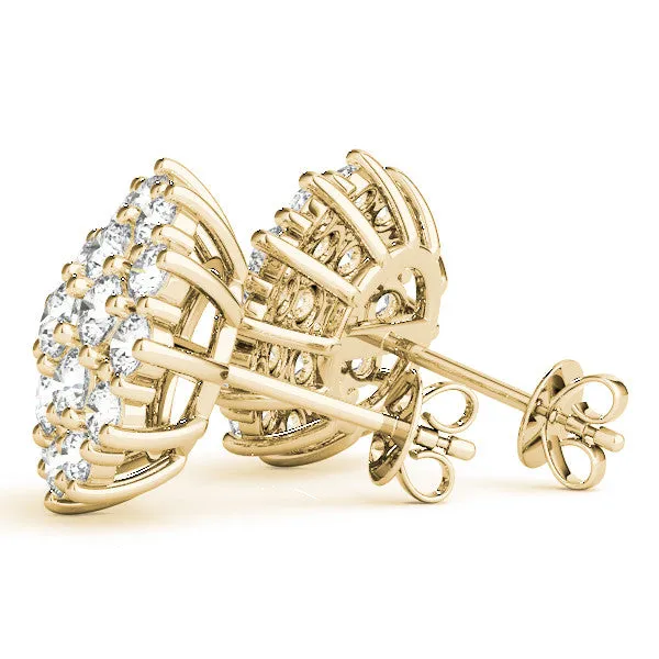 Cluster Diamond Round Stud Earrings with Basket Setting Yellow gold