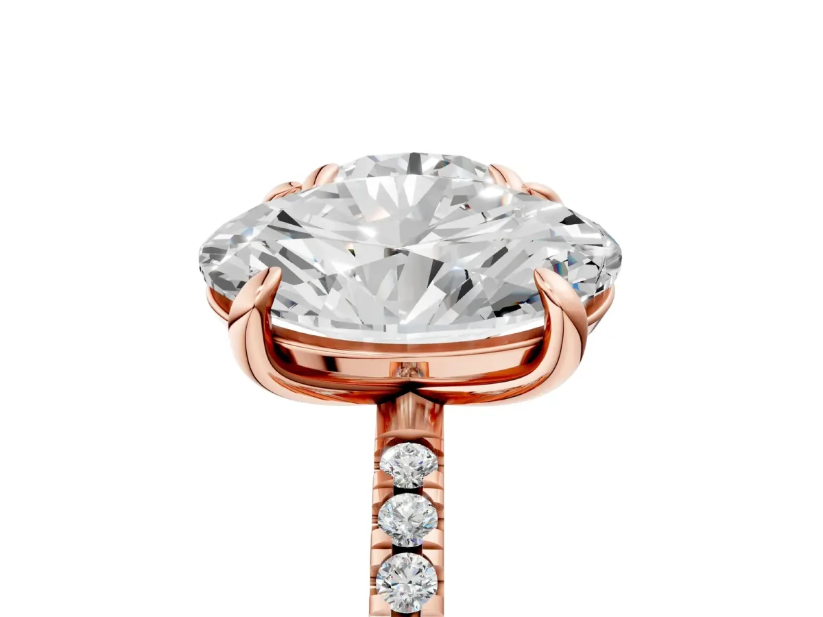 Round and Oval Toi Moi Ring with Prong Setting and Micro Pave Band Rose gold