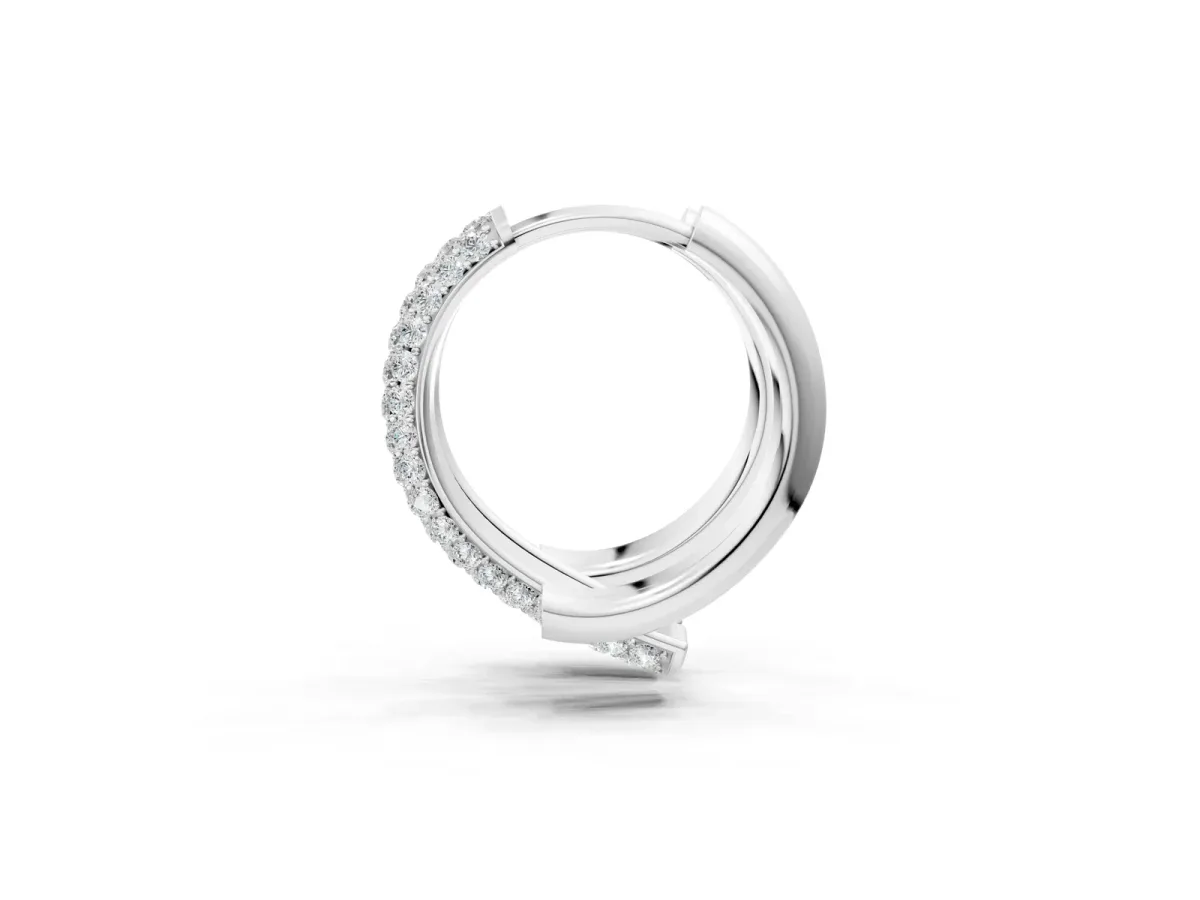 Round Diamond Vega Bypass Hoop Earrings Platinum