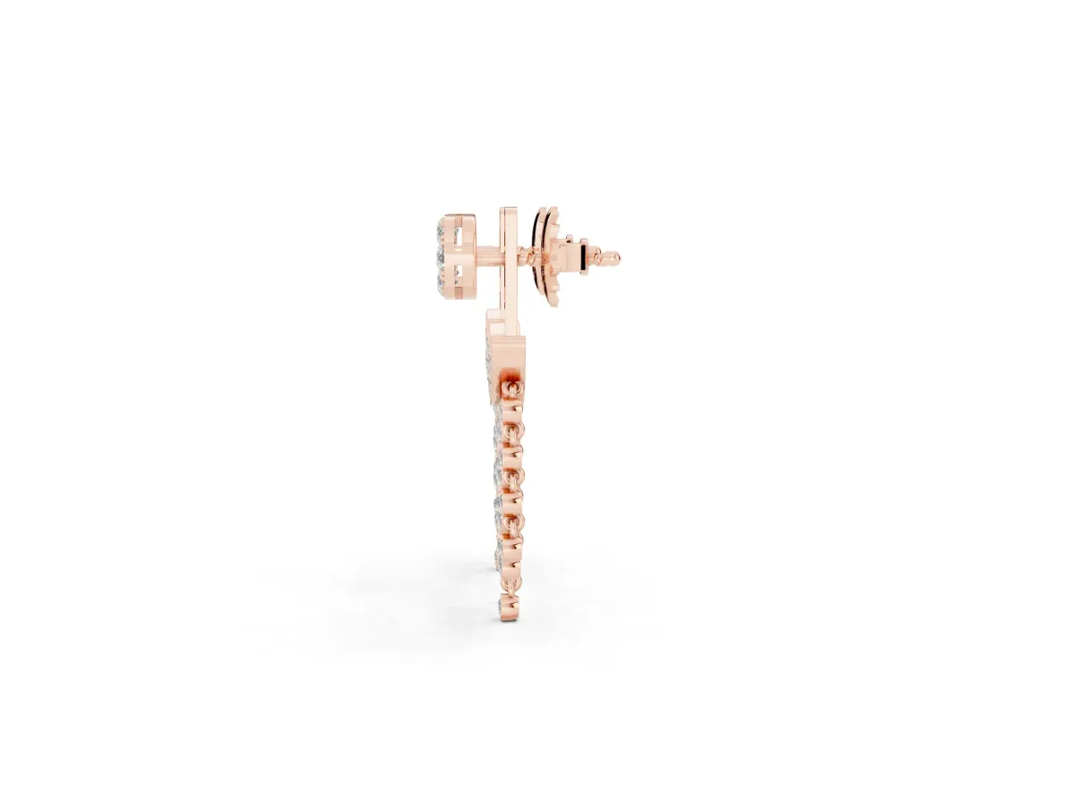 Round Diamond Chandelier Drop Earrings with Round Diamond Accents Rose gold