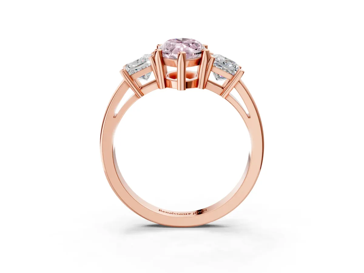 Fancy Pink Three-Stone Marquise Cut Cut Solitaire Ring with Prong Setting Rose gold
