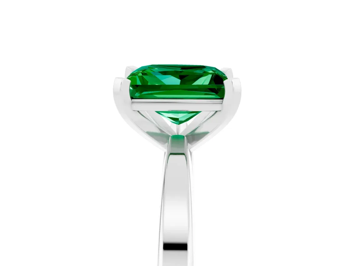 Princess Cut Emerald Solitaire Engagement Ring with Classic Band and Four-Prong Setting Silver