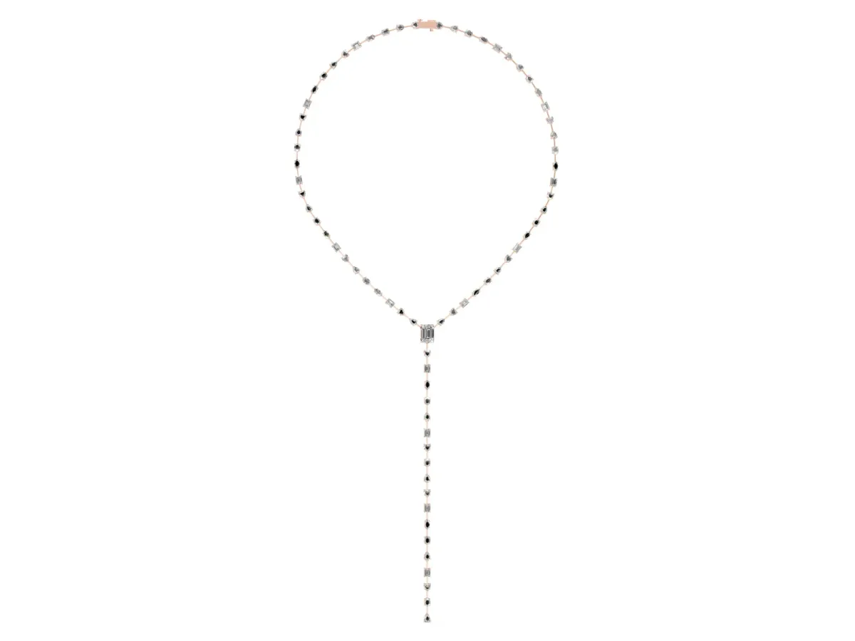 Mixed Shape Diamond Lariat Necklace with Station Accents Rose gold