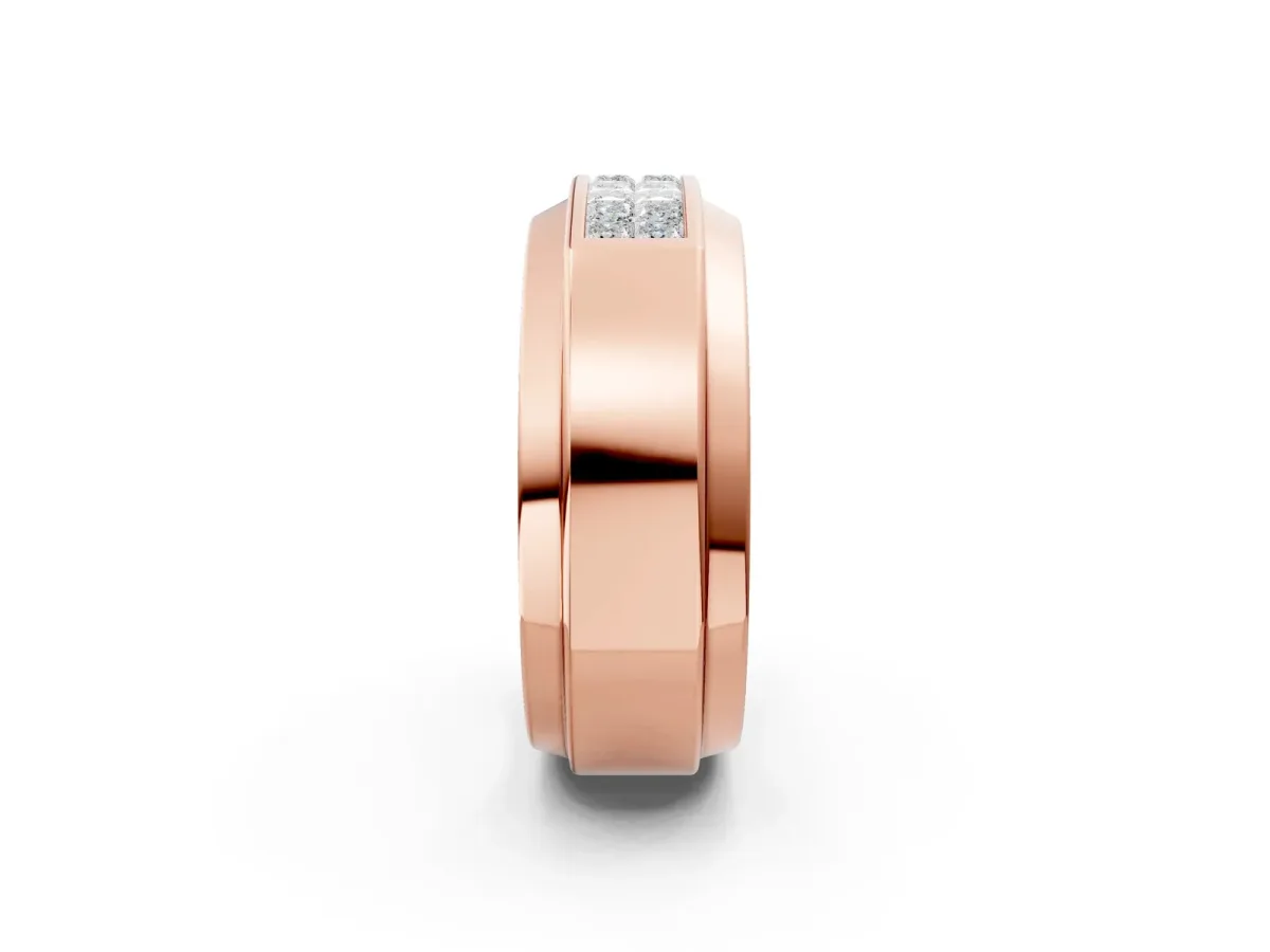 Princess Diamond Pavé Panel Mens Band Rose gold