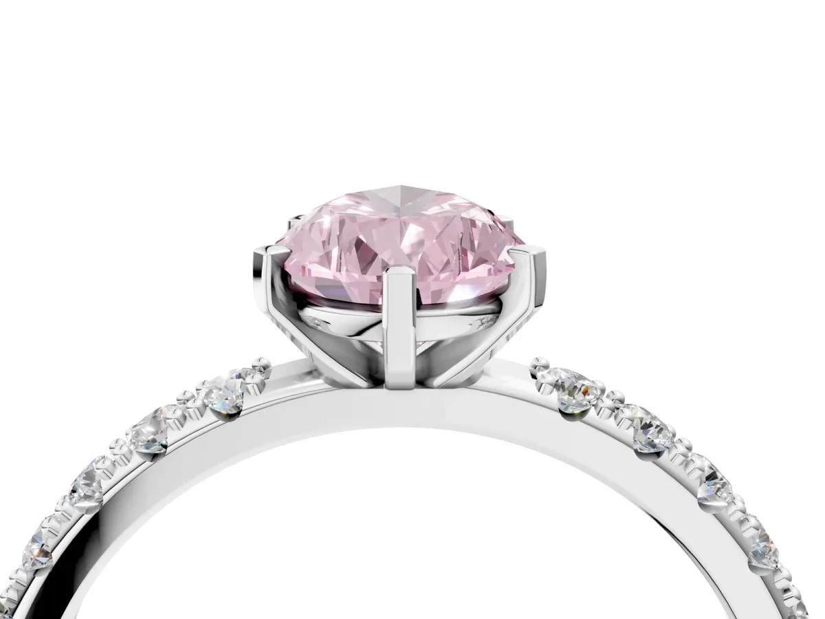 Fancy Pink Pear Cut Diamond Solitaire Pavé Band with Four-Prong Setting Silver