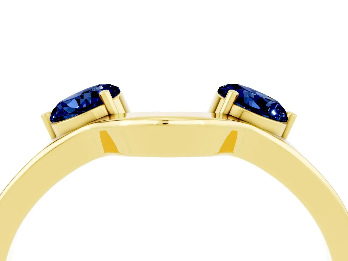 Dual Round Blue Sapphire Open Band Ring with Prong Setting Yellow gold