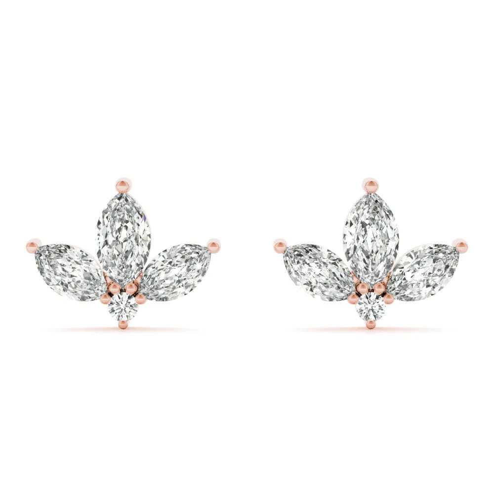 Marquise Cluster Stud Earrings with Round Prong Setting Rose gold