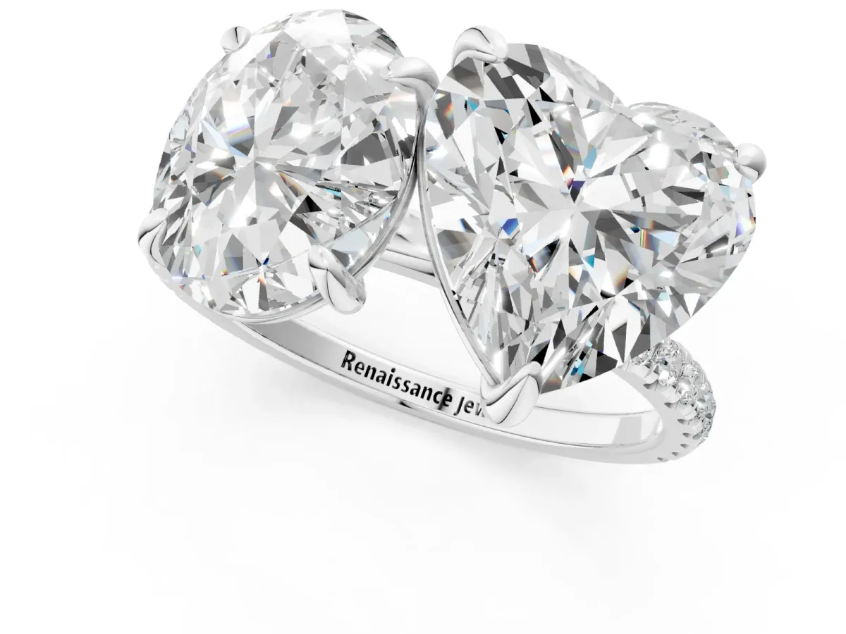 Oval and Heart Toi Moi Ring with Prong Setting and Pave Band Silver