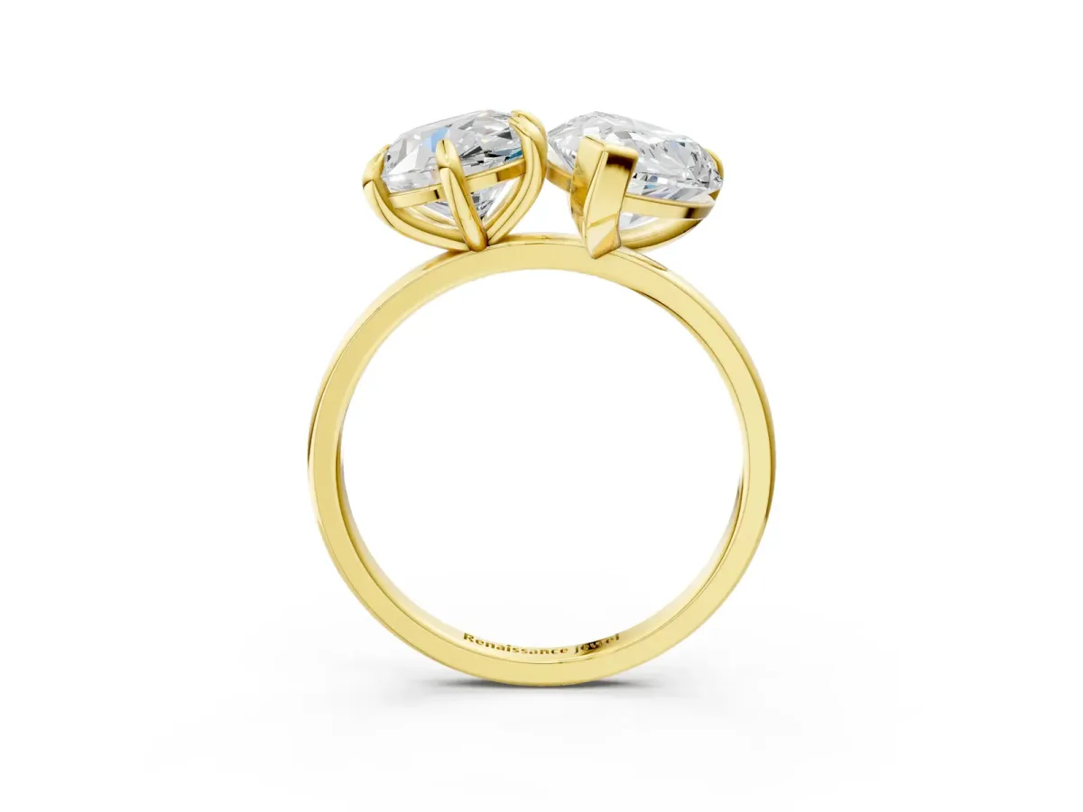 Round and Pear Toi Moi Ring with Prong Setting and Plain Band Yellow gold