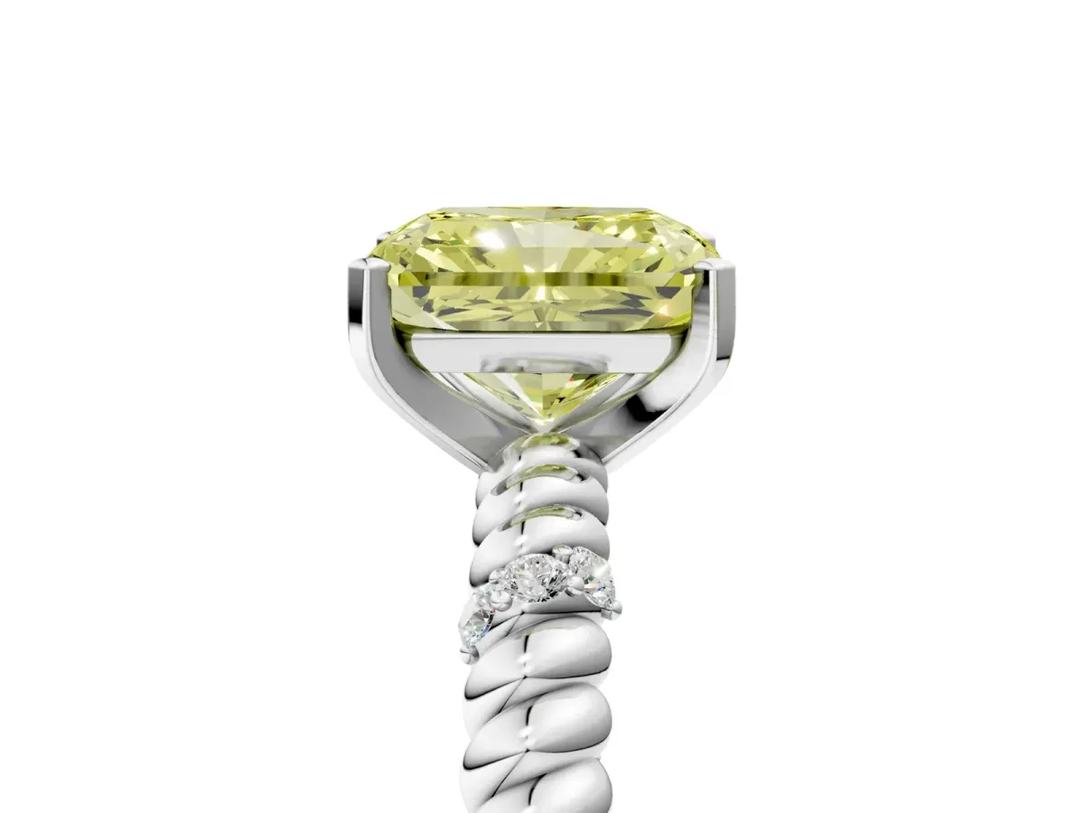 Fancy Yellow Radiant Cut Solitaire Twisted Band Prong Set Engagement Ring Silver