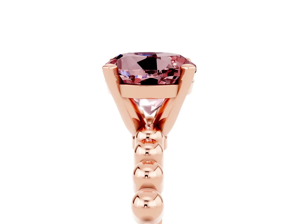 Round Cut Morganite Solitaire Ring with Beaded Band and Prong Setting Rose gold