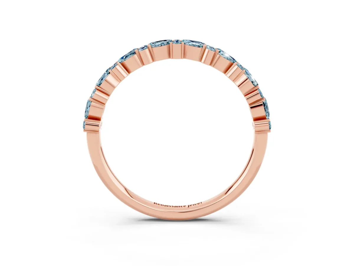 Pear and Round Aquamarine Wedding Band Rose gold