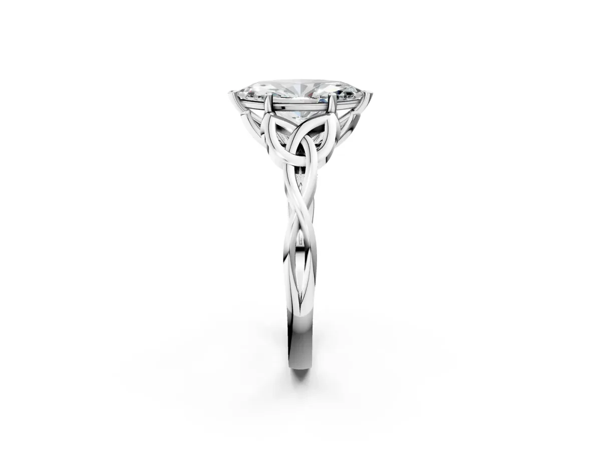 Marquise Cut Diamond Solitaire Engagement Ring with Celtic Knot Band and Four-Prong Setting Silver