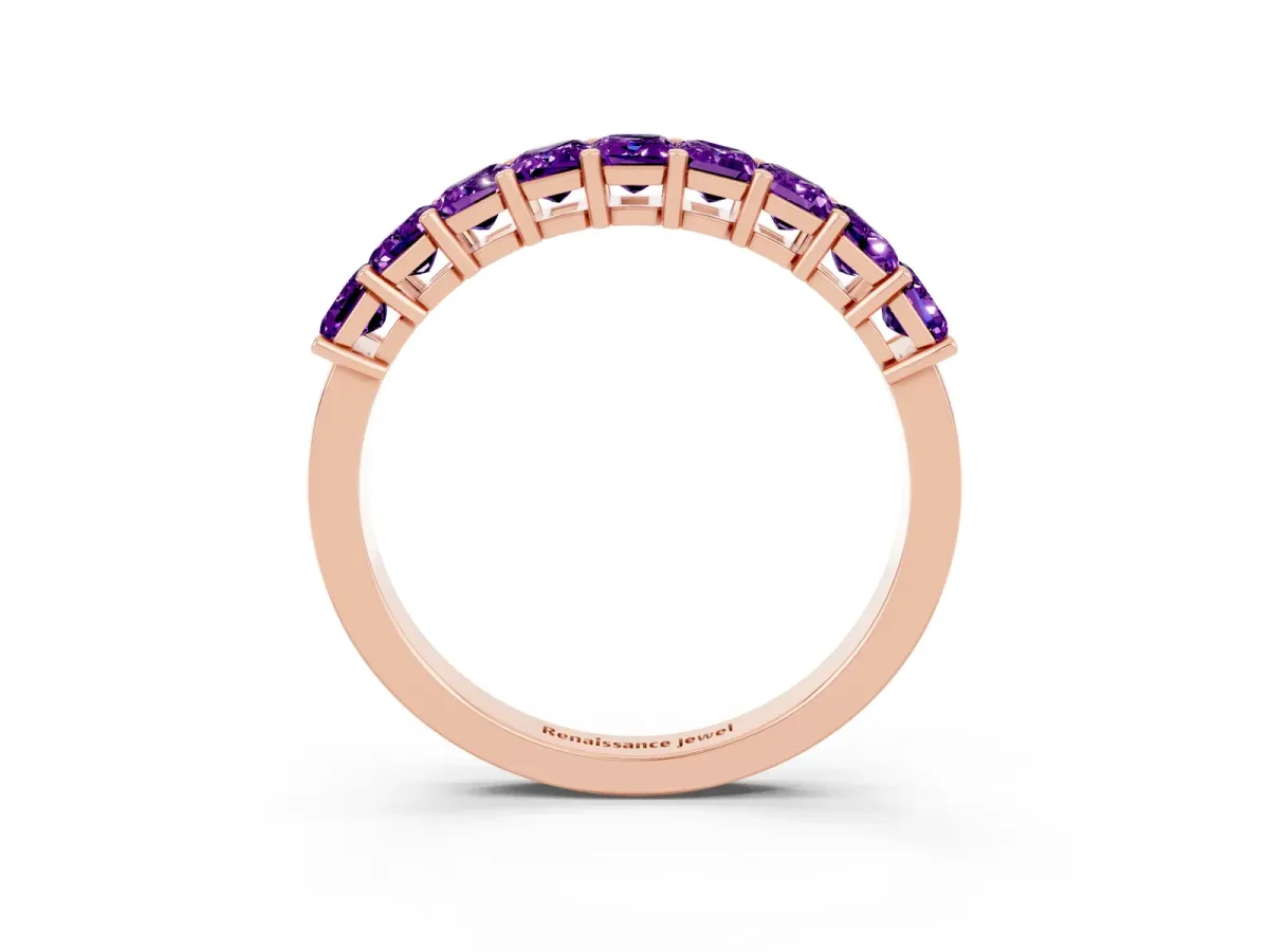 Emerald Cut Amethyst Prong-Set Eternity Band Rose gold
