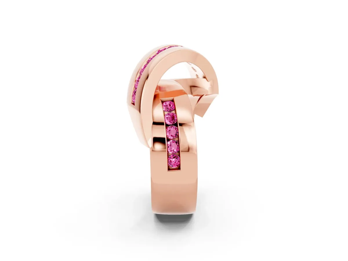 Pavé Round Pink Sapphire Crossover Band with Channel Setting Rose gold