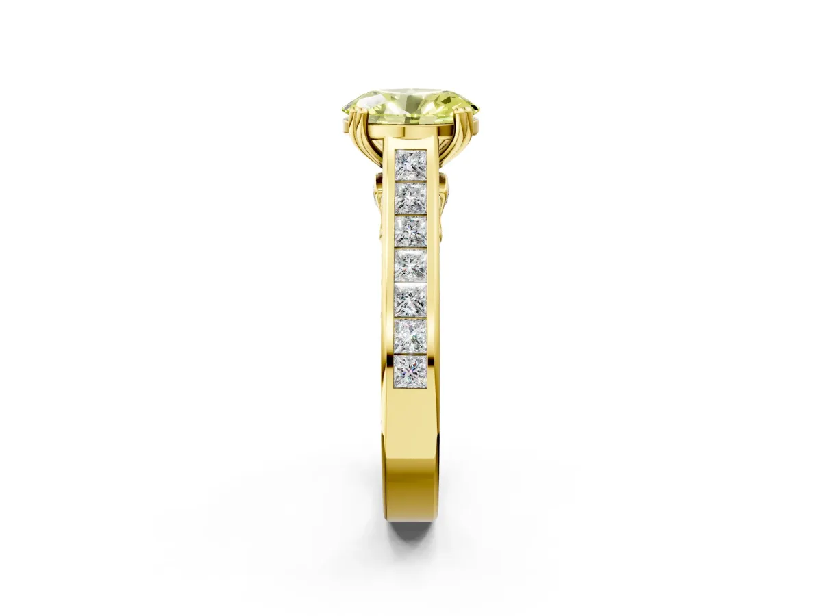 Fancy Yellow Oval Cut Cut Channel Set Solitaire Engagement Ring with Prong Setting Yellow gold