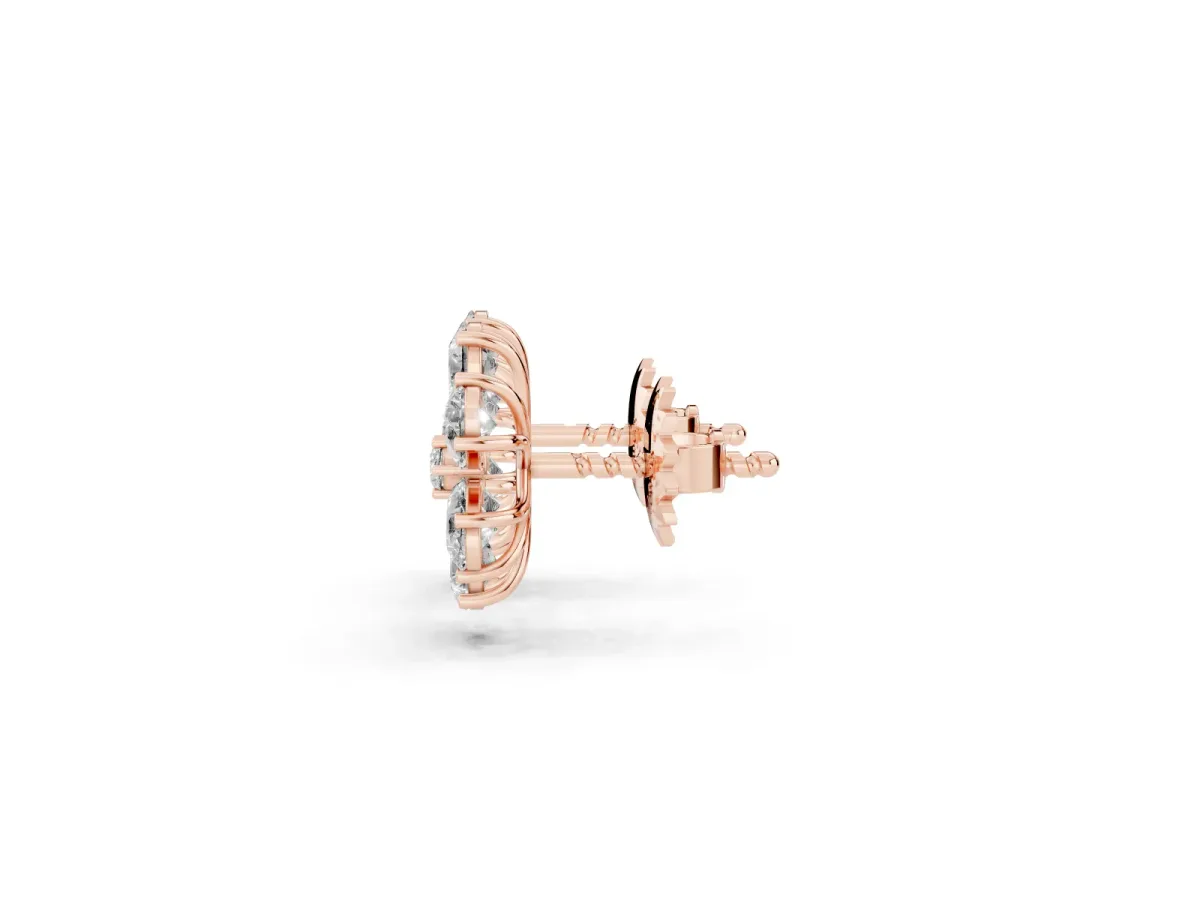 Pear Cut Diamond Floral Cluster Stud Earrings Rose gold