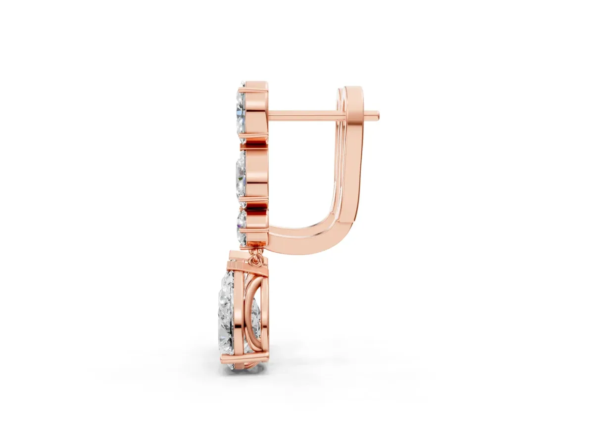 Oval, Pear and Round Diamond Huggie Drop Earrings Rose gold