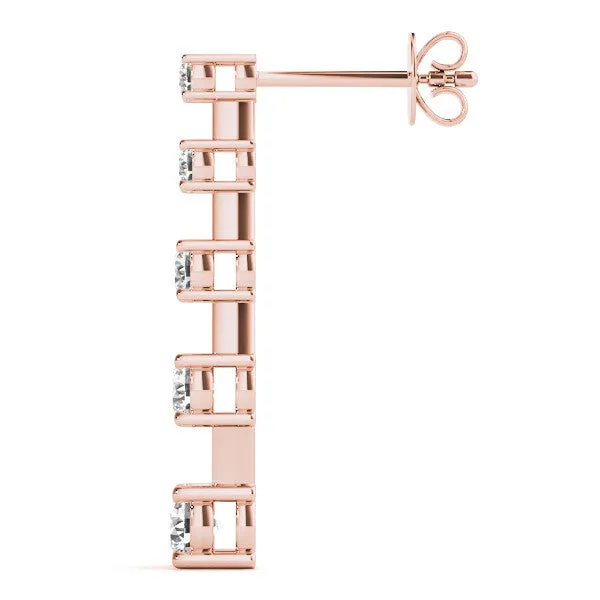 Round Cut Prong Set Diamond Drop Earrings Rose gold