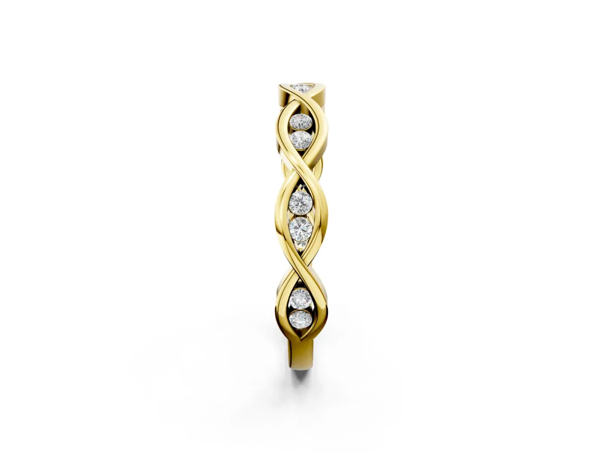 Round Diamond Twist Eternity Band with Bezel Setting Yellow gold