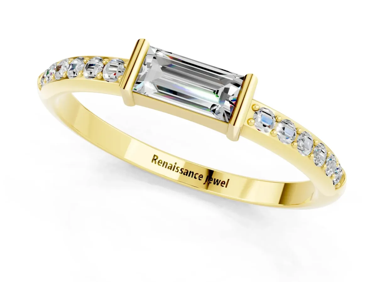 Baguette Moissanite Pavé Band with Bar Setting Yellow gold