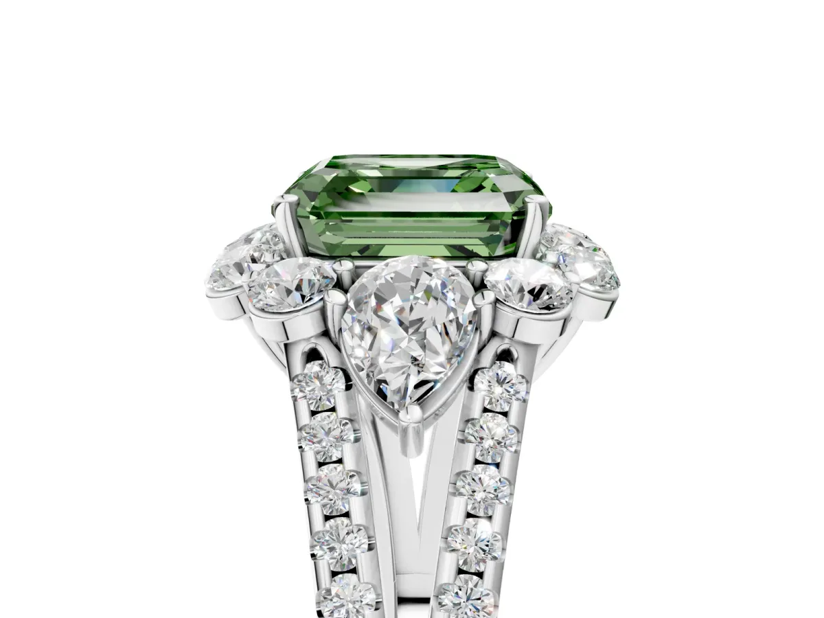 Fancy Green Asscher Cut Halo Split Shank Diamond Engagement Ring with Prong Setting Platinum