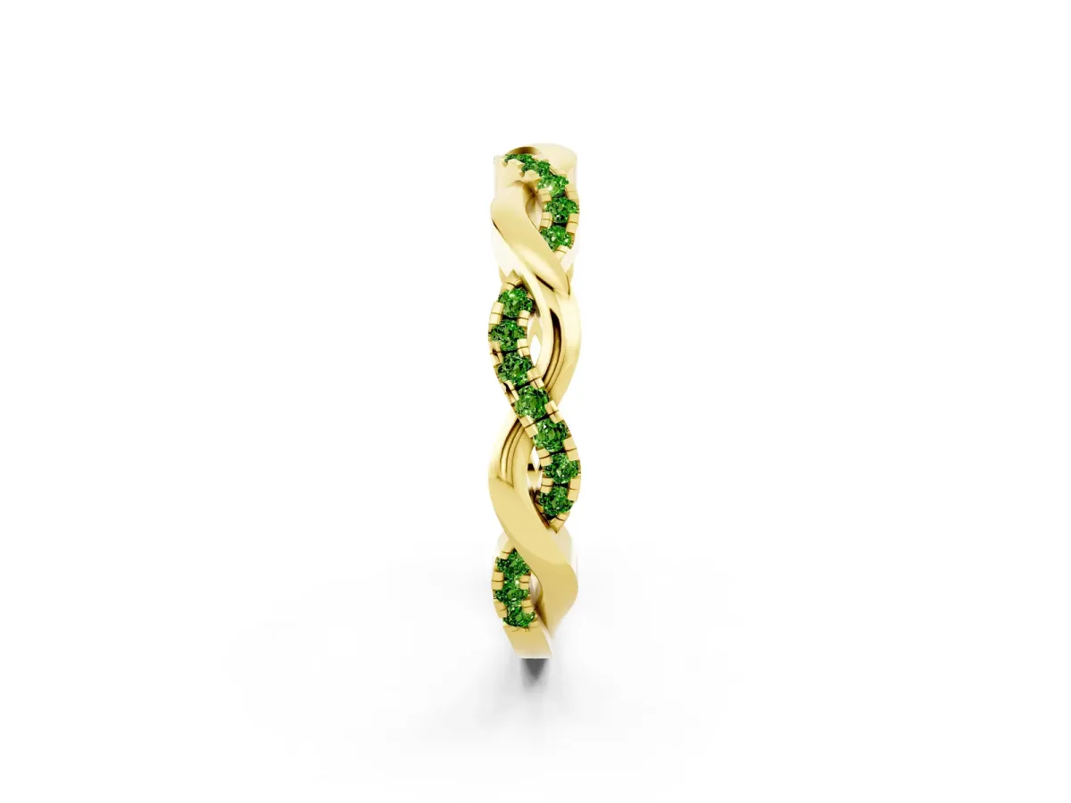 Round Peridot Twist Eternity Band with Pavé Setting Yellow gold