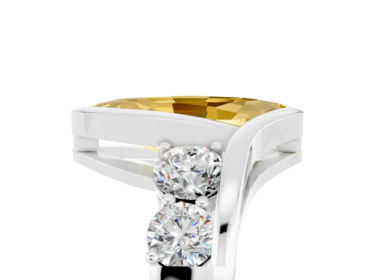 Bezel Set Marquise Cut Yellow Sapphire Bypass Ring with Round Accents Silver