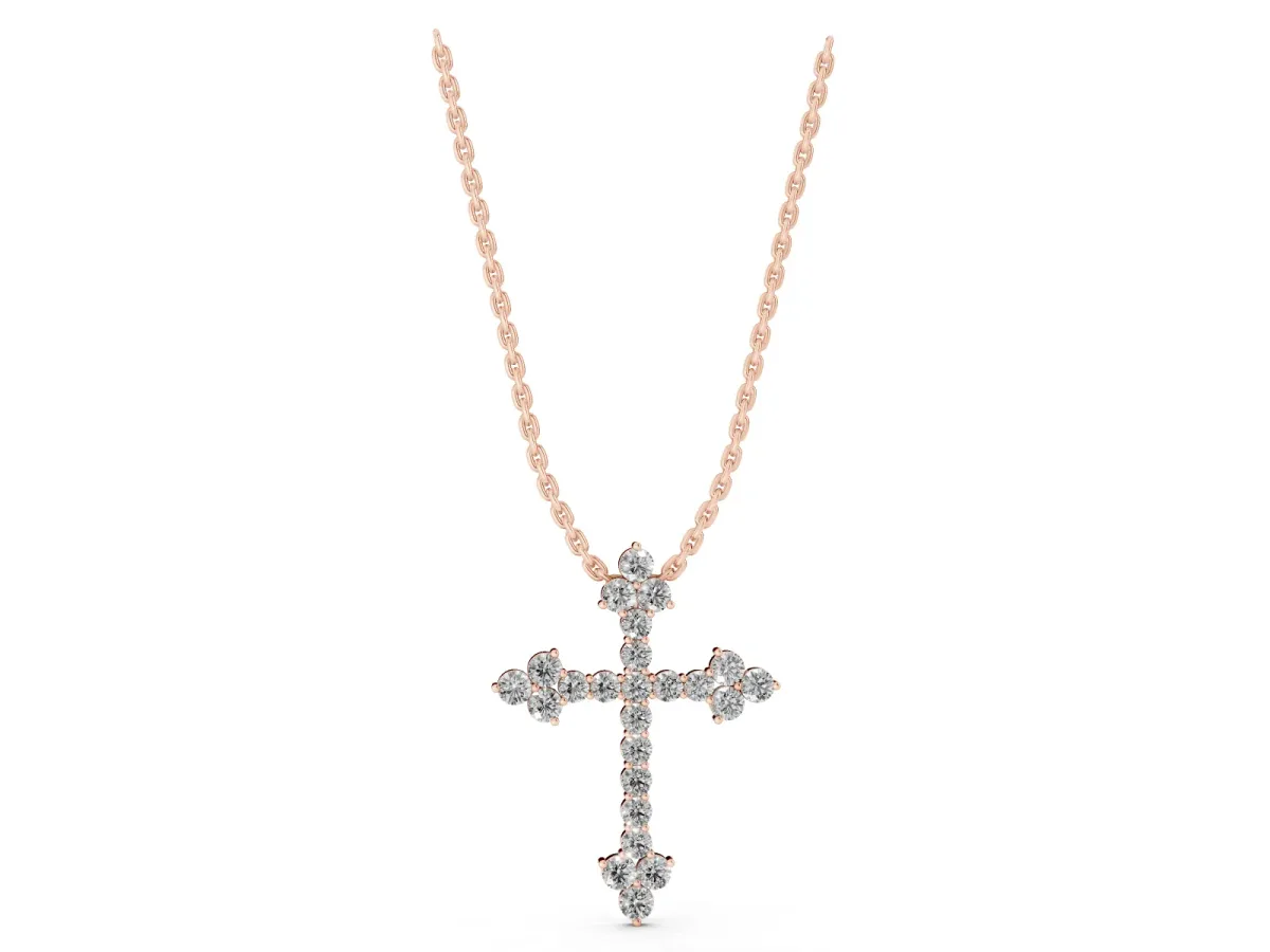 Round Diamond Cluster Cross Pendant with Prong Setting Rose gold