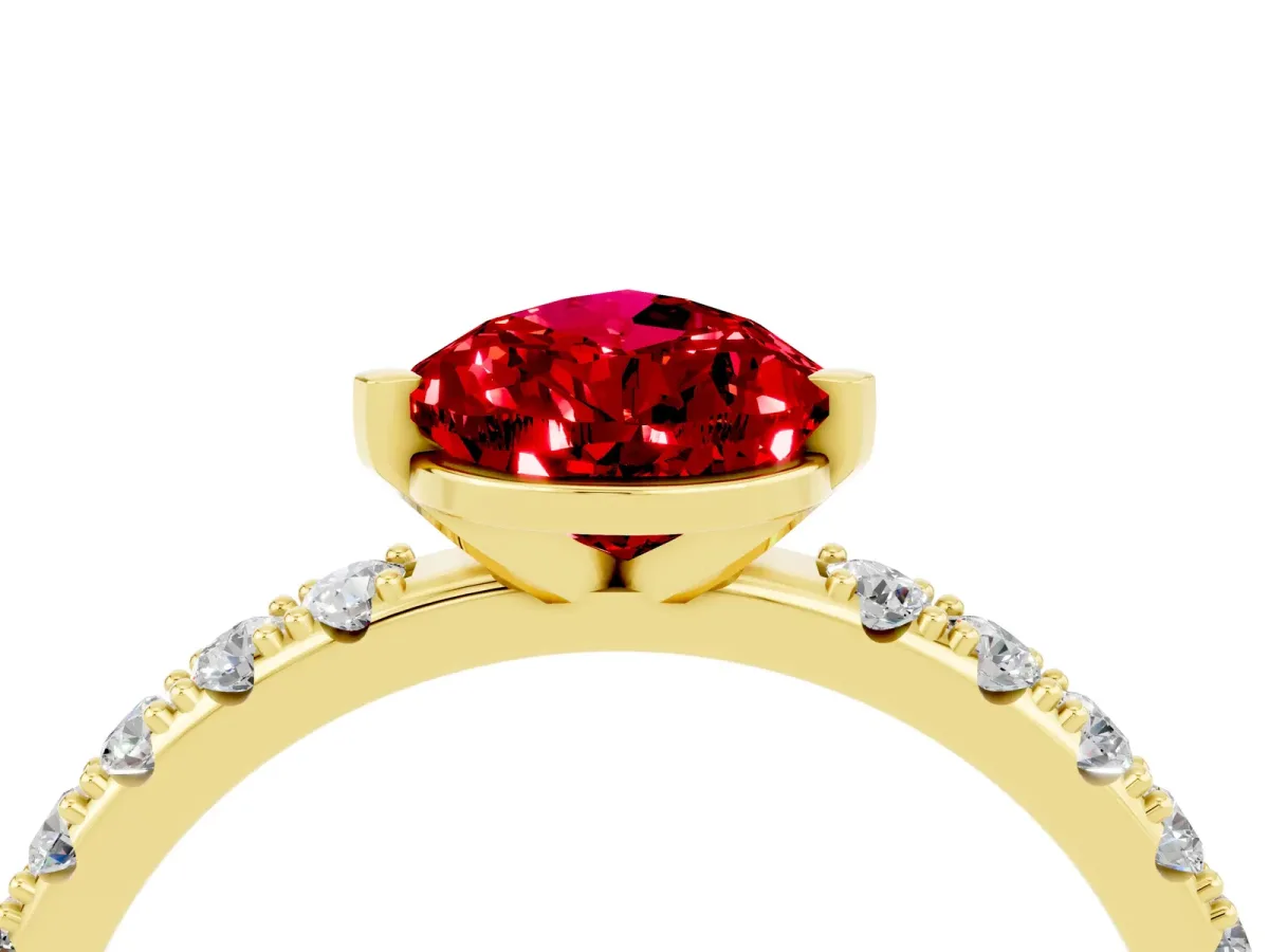 Pear Cut Ruby Solitaire Pavé Band with Four-Prong Setting Yellow gold