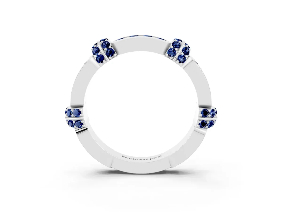 Pavé Round Blue Sapphire Link Band with Bezel Setting Platinum