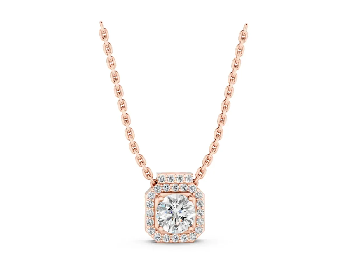 Round Halo Prong-Set Diamond Pendant Rose gold