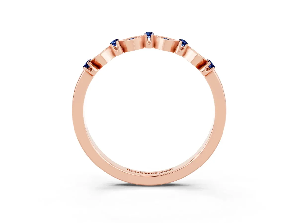 Pavé Cushion Blue Sapphire Cluster Eternity Band with Prong Setting Rose gold