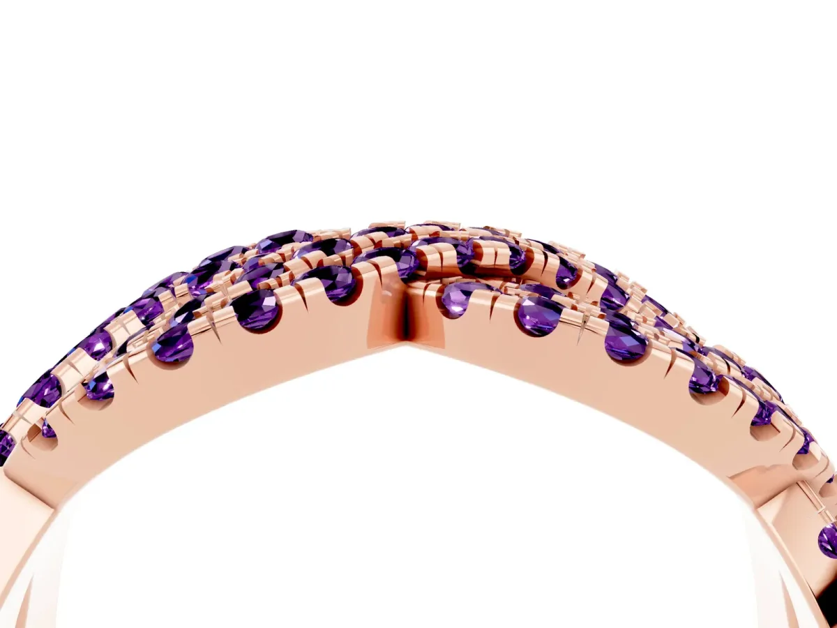 Pavé Round Amethyst Infinity Twist Band with Shared Prong Setting Rose gold