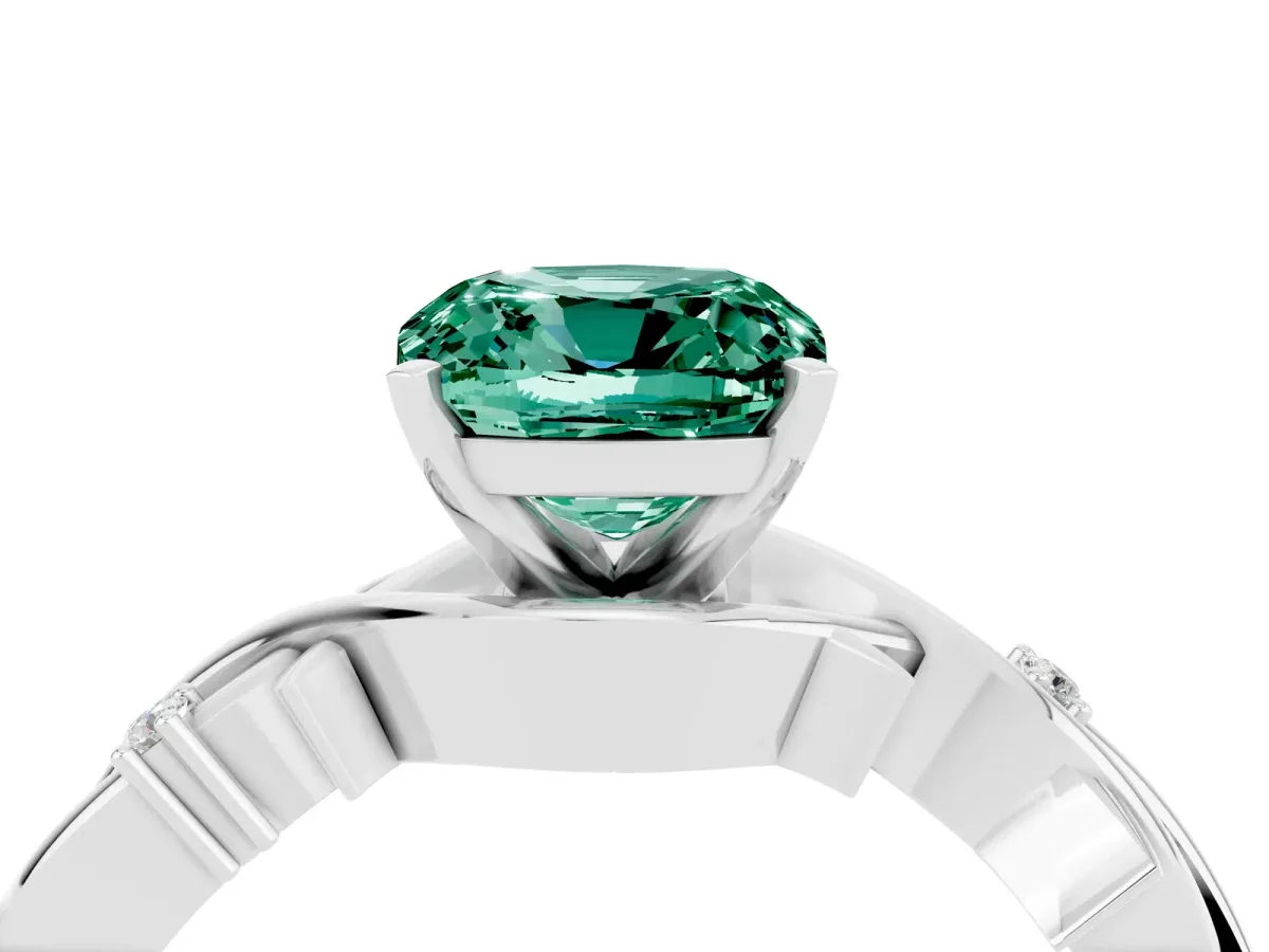 Cushion Cut Green Sapphire Solitaire Ring with Twisted Band and Prong Setting Silver