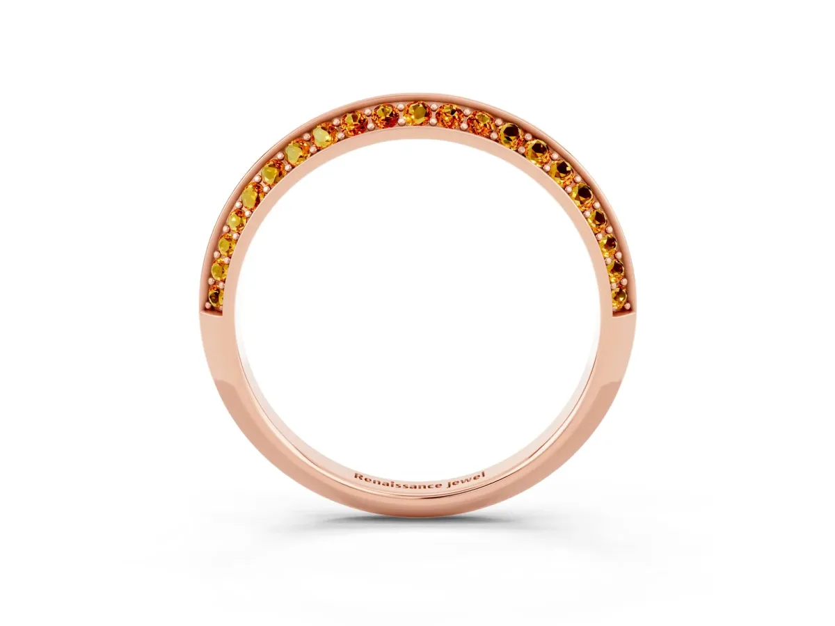 Double Row Pavé Round Citrine Eternity Band with Channel Setting Rose gold