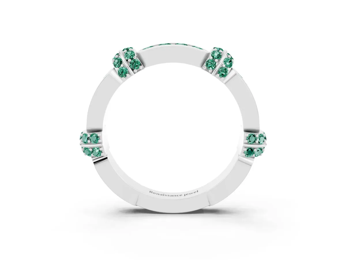 Pavé Round Green Sapphire Link Band with Bezel Setting Platinum