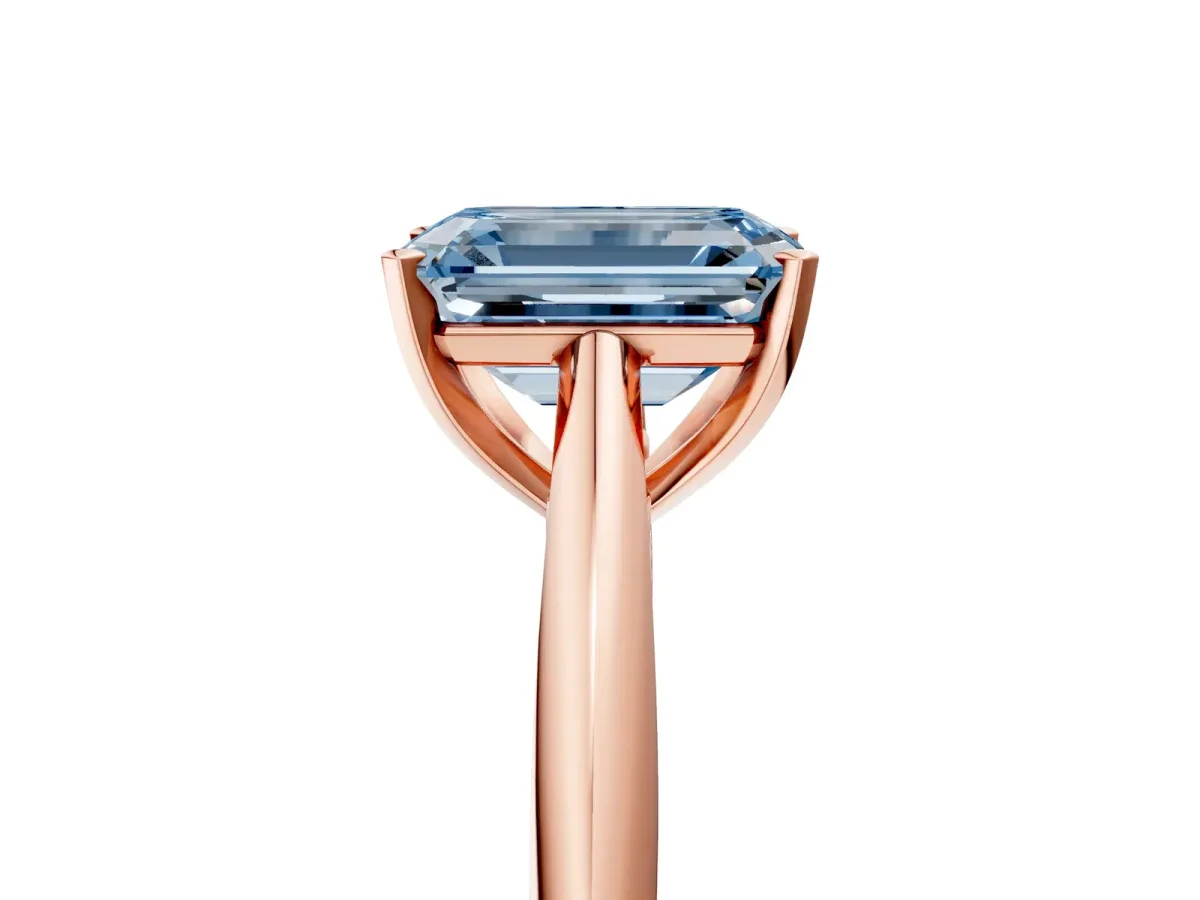 Fancy Blue Emerald Cut Diamond Solitaire Engagement Ring with Cathedral Setting and Four-Prong Mount Rose gold