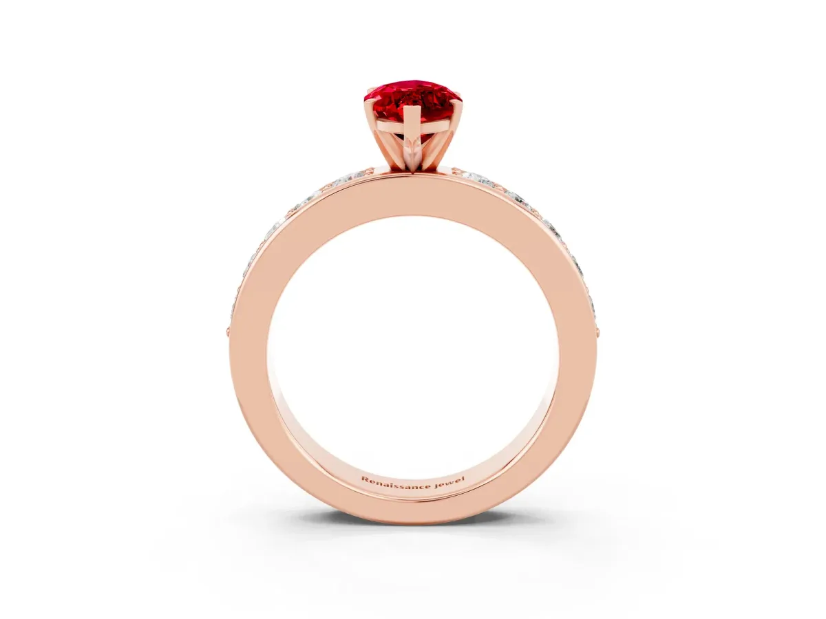 Marquise Cut Ruby Engagement Ring with Channel Set Round Band and Prong Setting Rose gold